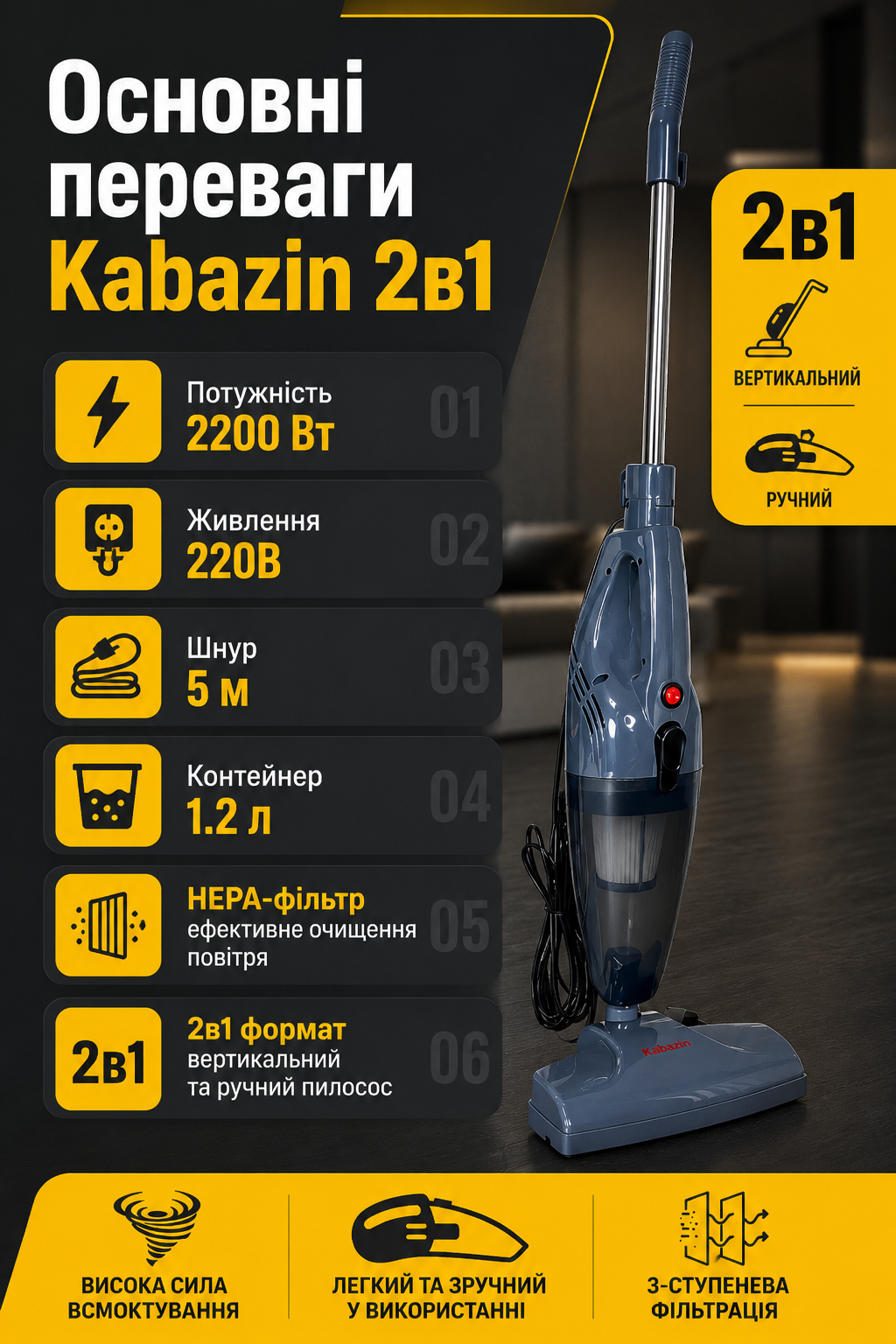 Пилосос Kabazin у роботі